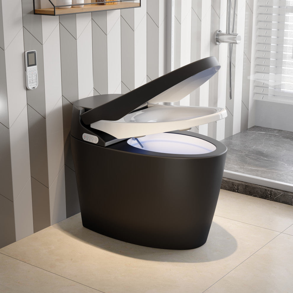 Modern Smart One-Piece 1.28 GPF Floor Mount Automatic Toilet & Bidet with Seat, Black, Automatic