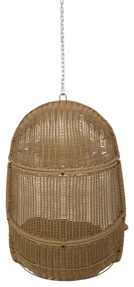 Berrien Outdoor/Indoor Wicker Hanging Chair with 8 Foot Chain (NO STAND), Light Brown/Dark Gray