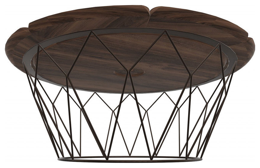 20" Mod Geo Wedges Brown and Black Wood and Iron End Table