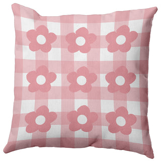 Flowers on Gingham Decorative Throw Pillow, Pink Icing, 16"x16"