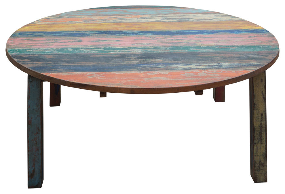 Round Dining Table made from Recycled Teak Wood Boats, 55"