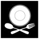 "Mealtime: White on Black - Plate with Crossed Cutlery" Paper Art, 26"x26"