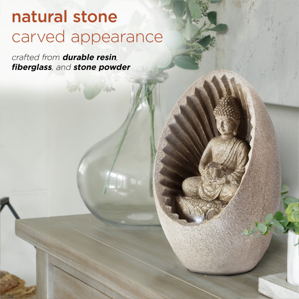Alpine Buddha Tabletop Fountain With LED Light, 11" Tall