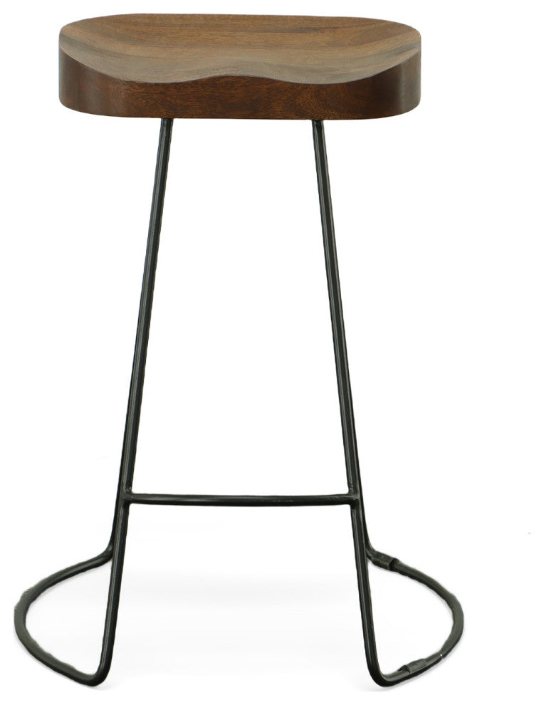 Stationary Solid Mango Wood Seat Tractor Stool, Chestnut/Black