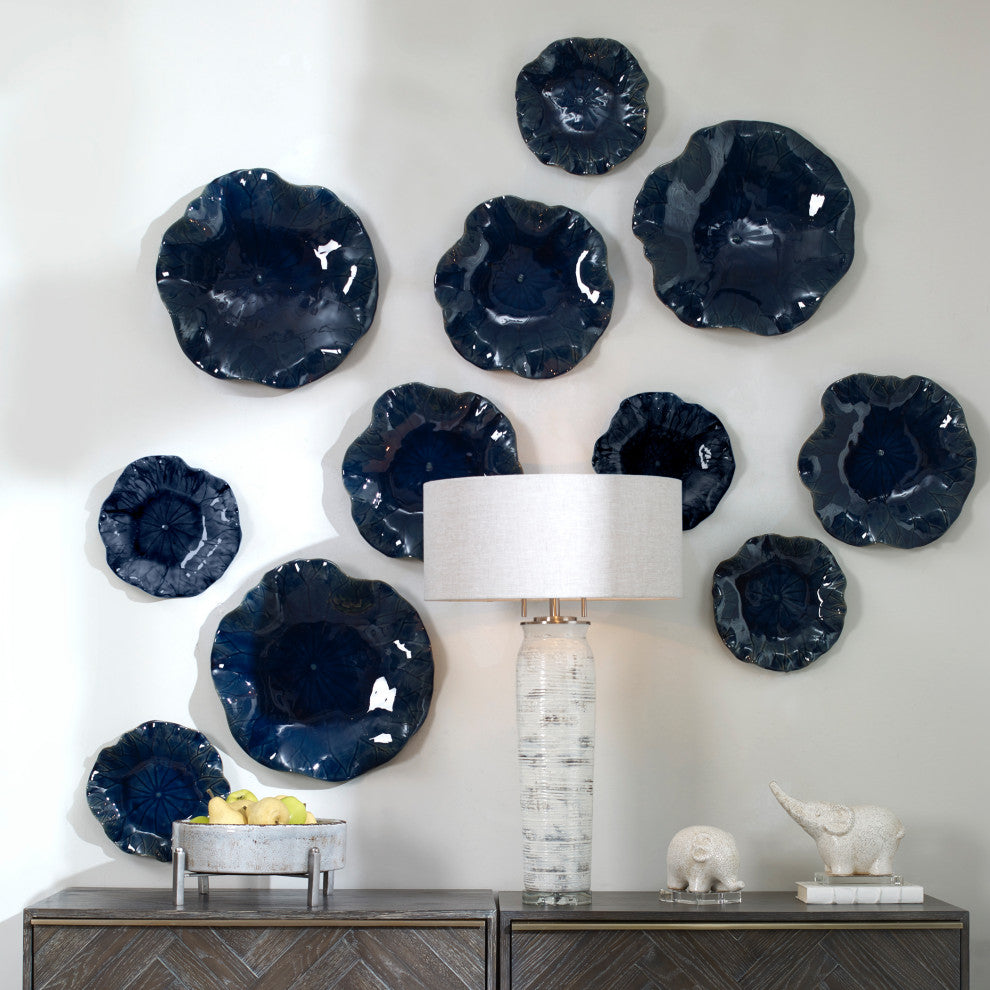 Uttermost Abella Blue Ceramic Wall Decor, 3-Piece Set