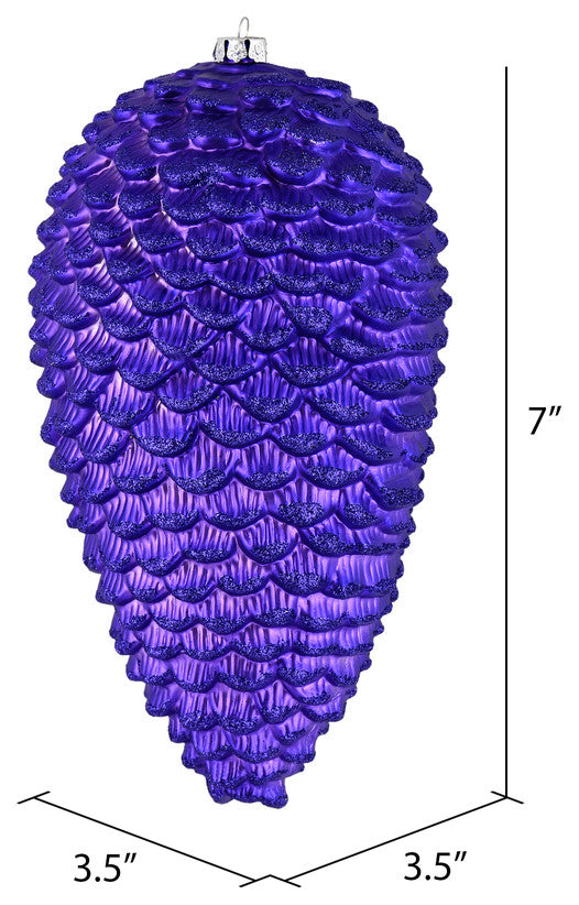 Vickerman Matte Glitter Pinecone, Purple, 7"
