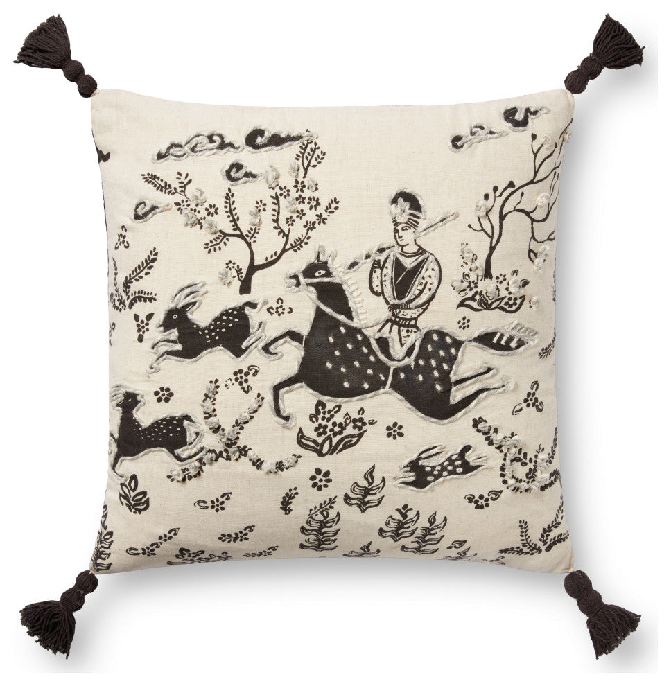 Loloi PLL0025 Ivory / Black 18" x 18" Cover w/Poly Pillow