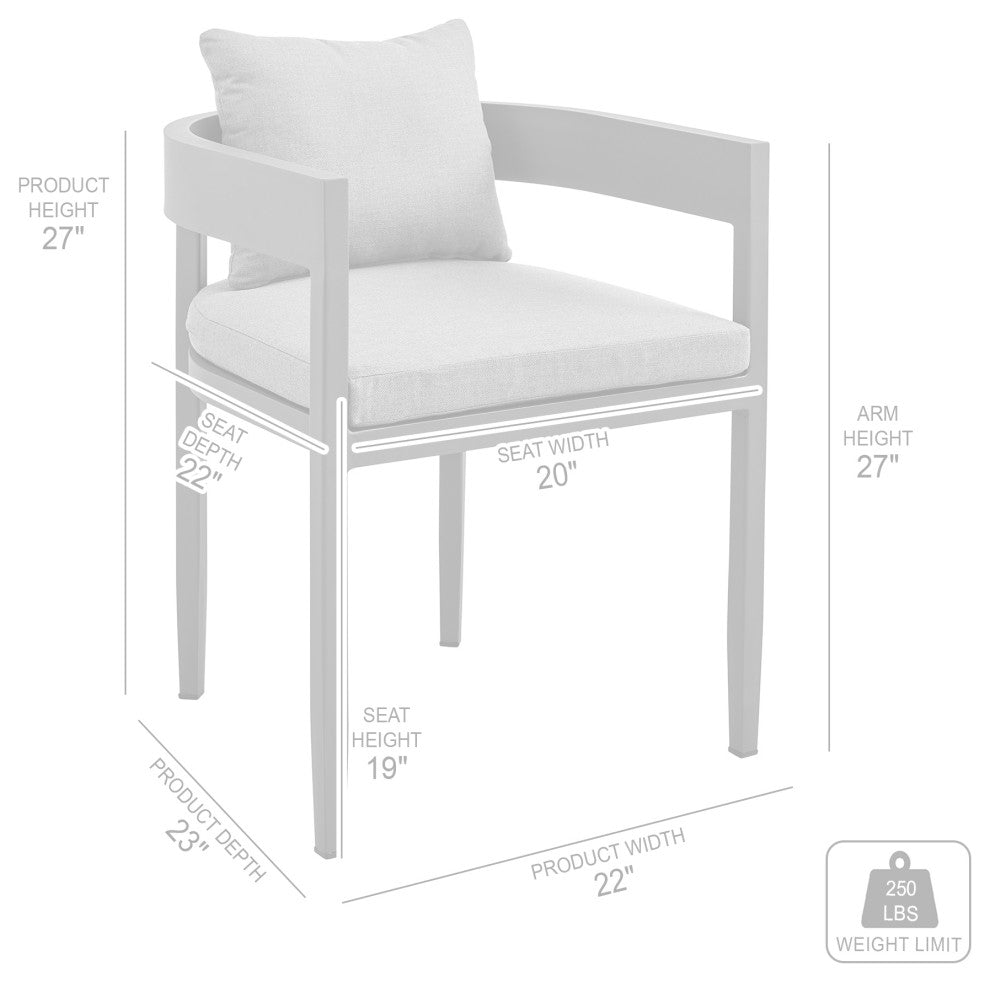 Argiope Outdoor Patio Dining Chairs, Aluminum With Gray Cushions, Set of 2