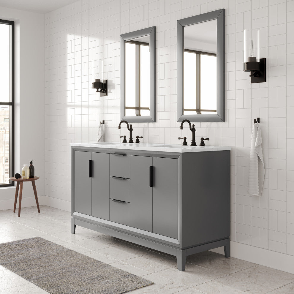 Elizabeth 60" Double Sink Carrara White Marble Vanity, Cashmere Gray