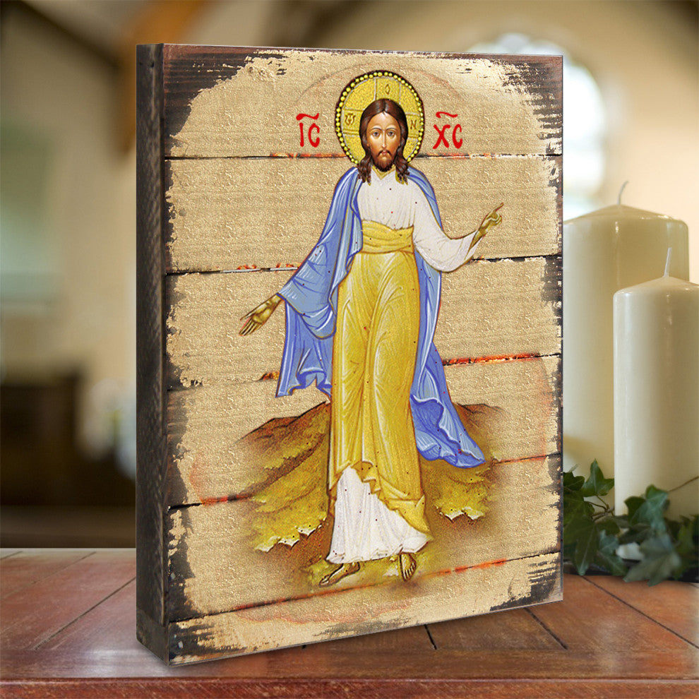 Icon Jesus Wall Art On Wood, 16 Inch