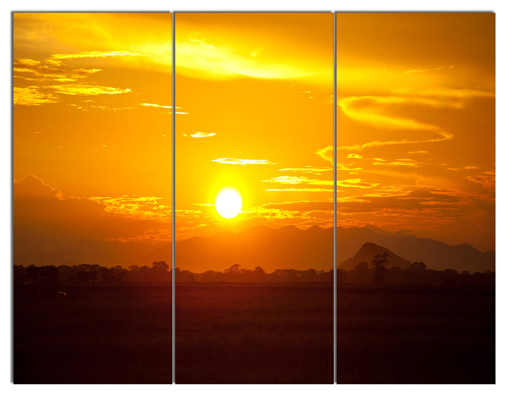 Bright Yellow Sunset in Sri Lanka, Landscape Canvas Art, 36x28, 3 Panels