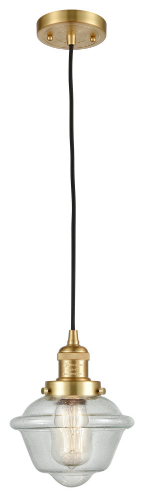 Small Oxford 1 Light Mini Pendant, Satin Gold, Seedy