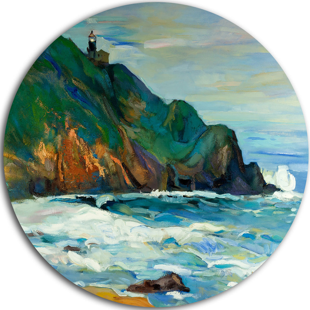 Lighthouse, Landscape Painting Disc Metal Wall Art, 23"