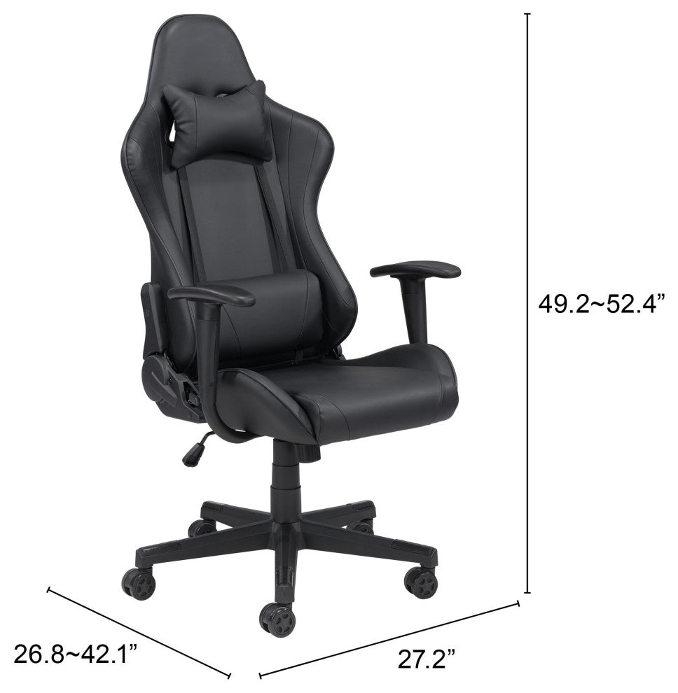 Computer Gaming Chair, Faux Vinyl Leather, Steel, Black, Home Business Office