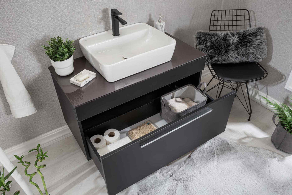 Luka Collection Black Bathroom Vanity With Sink, Mirror, Countertop, 40