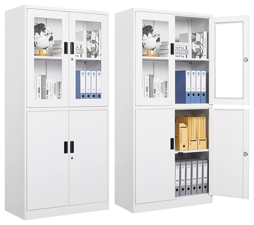Metal Storage Cabinet 71" Cabinet, Locking Door & 2 Adjustable Shelves, Whtie