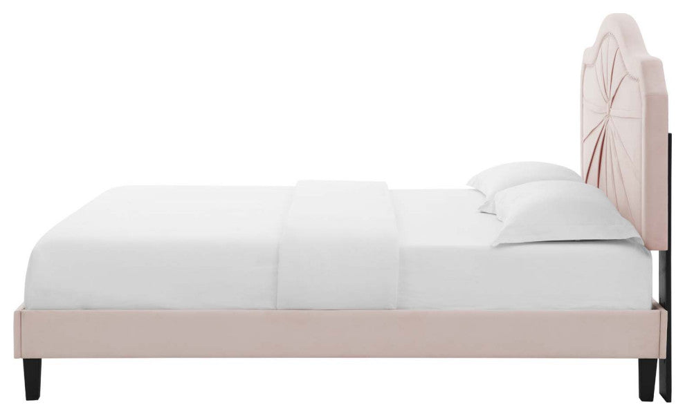 Platform Bed Frame, King Size, Velvet, Pink, Modern Contemporary, Bedroom Master