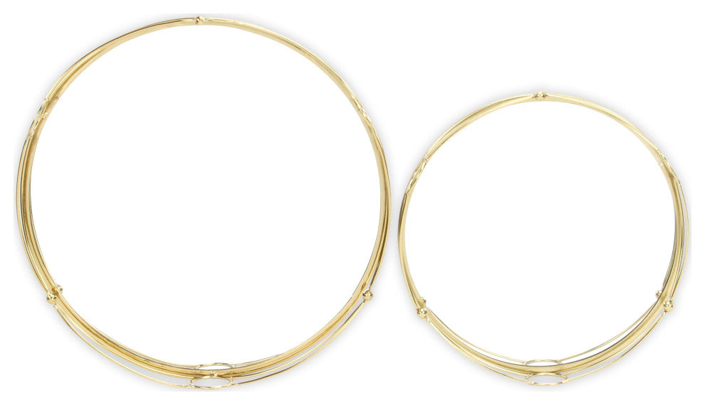 Mianzi Round Tricircle Rim Gold Metal Trays (Set of 2)