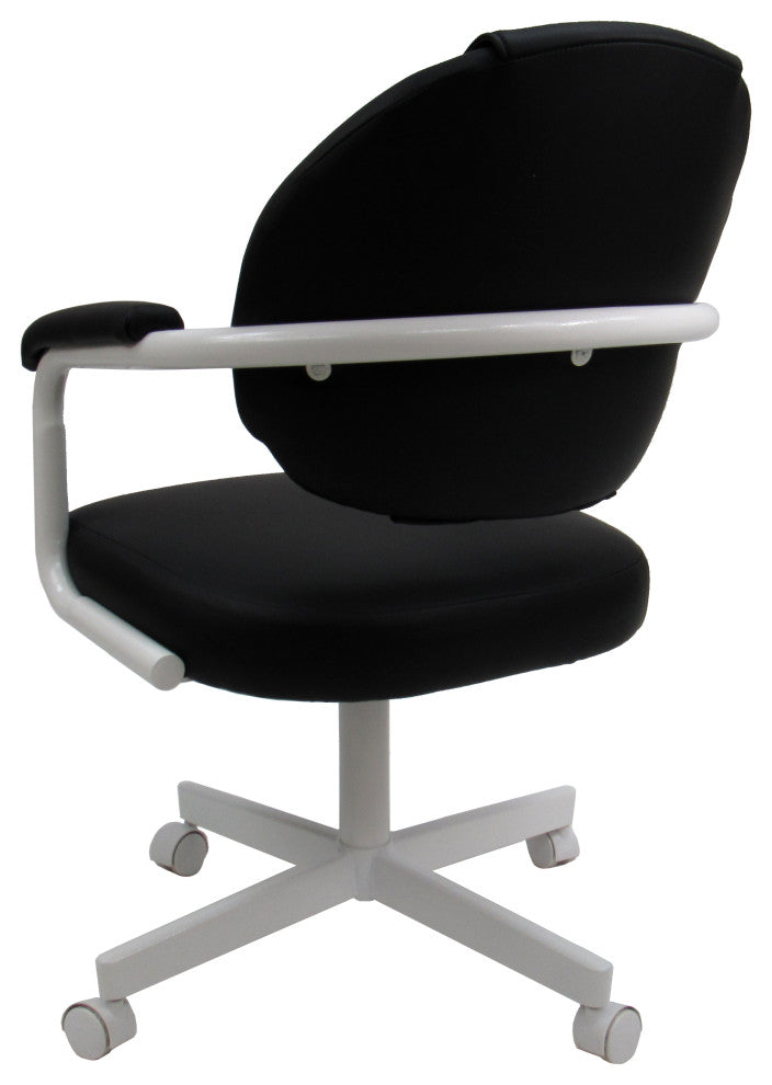 Set of 4, M-70 Swivel Tilt Dining Caster Chairs, Black Vinyl on White Chairs