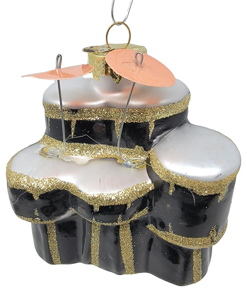 Elegant Art Glass Drum Set Ornament Black White Gold Music Vintage Style