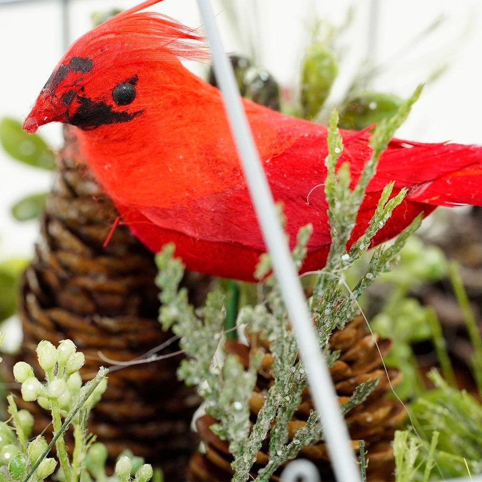 9" Red Cardinal Boxwood and Berry Artificial Christmas Greenhouse Arrangement