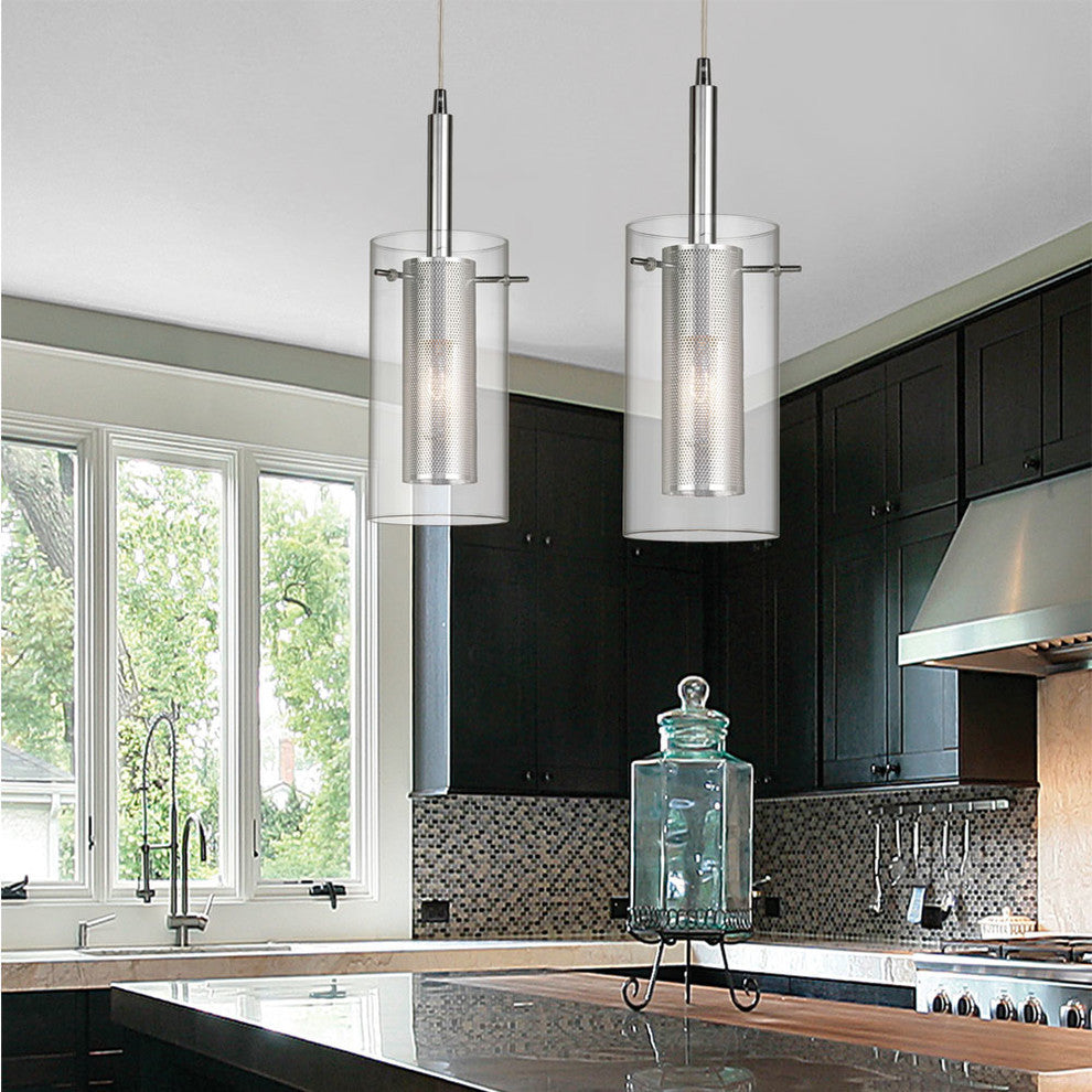 Marla 1-Light Metal and Glass Pendant, Polished Chrome, Electroplated, Clear