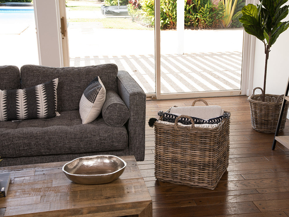 Kobo Square Rattan Basket, Gray-Brown, 20"x20"x22"
