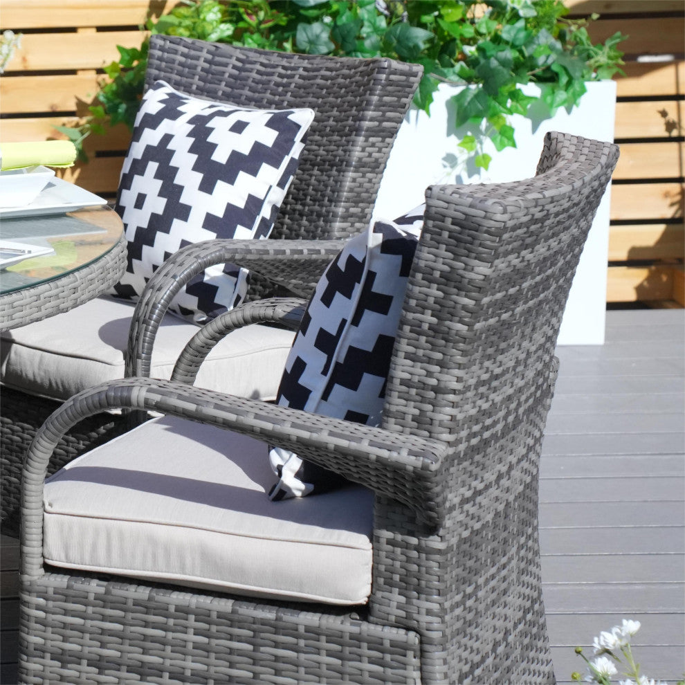 7-Piece Outdoor Wicker Patio Dining Set with 6 Armchairs, Gray