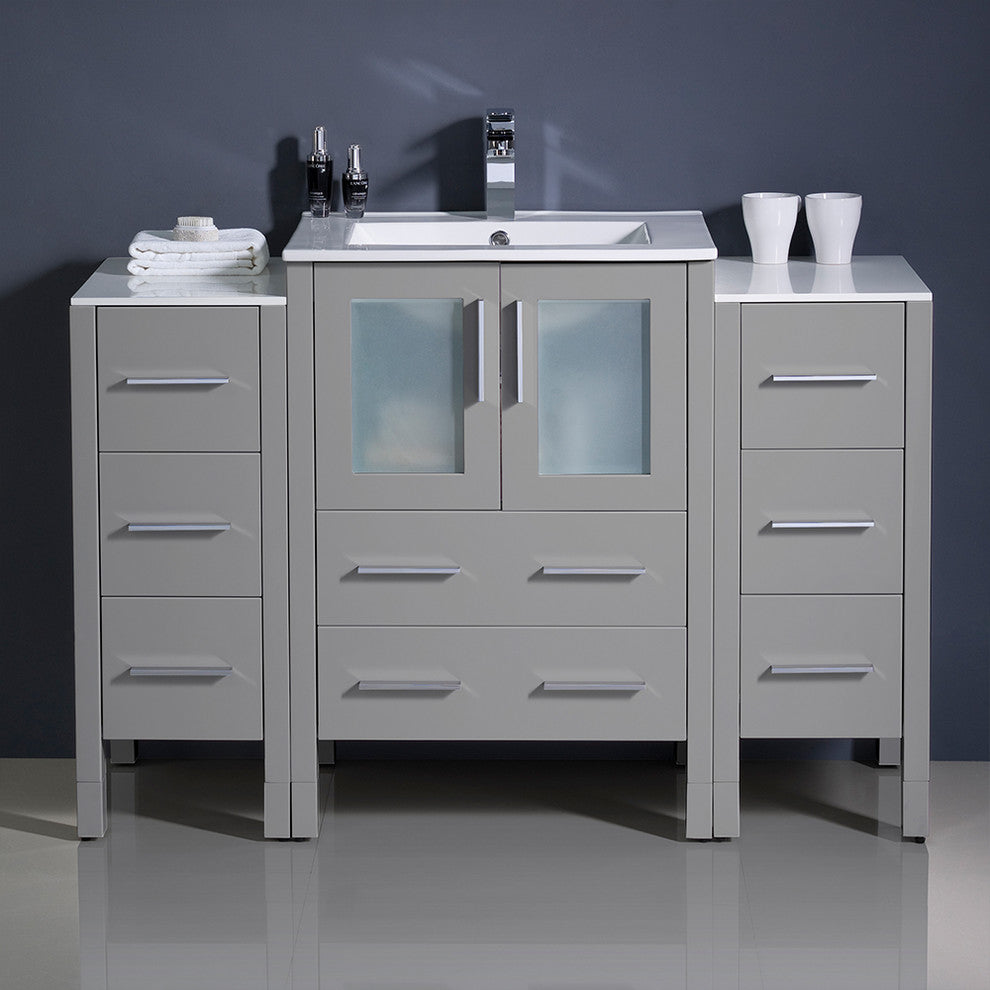 Torino Modern Bathroom Cabinets With Integrated Sink, Gray, 48"