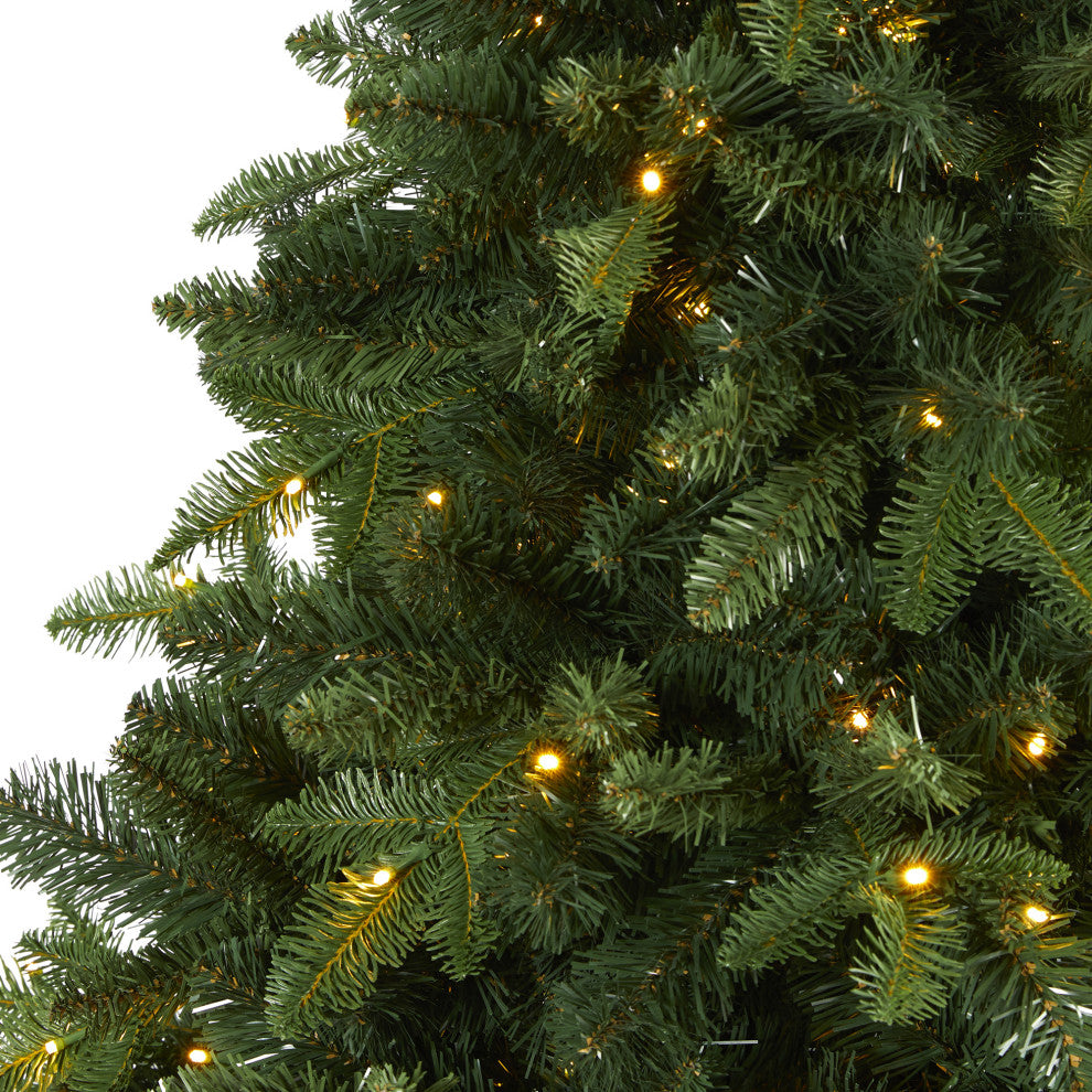 7' Grand Teton Spruce Flat Back Faux Xmas Tree W/ Lights & Bendable Branches