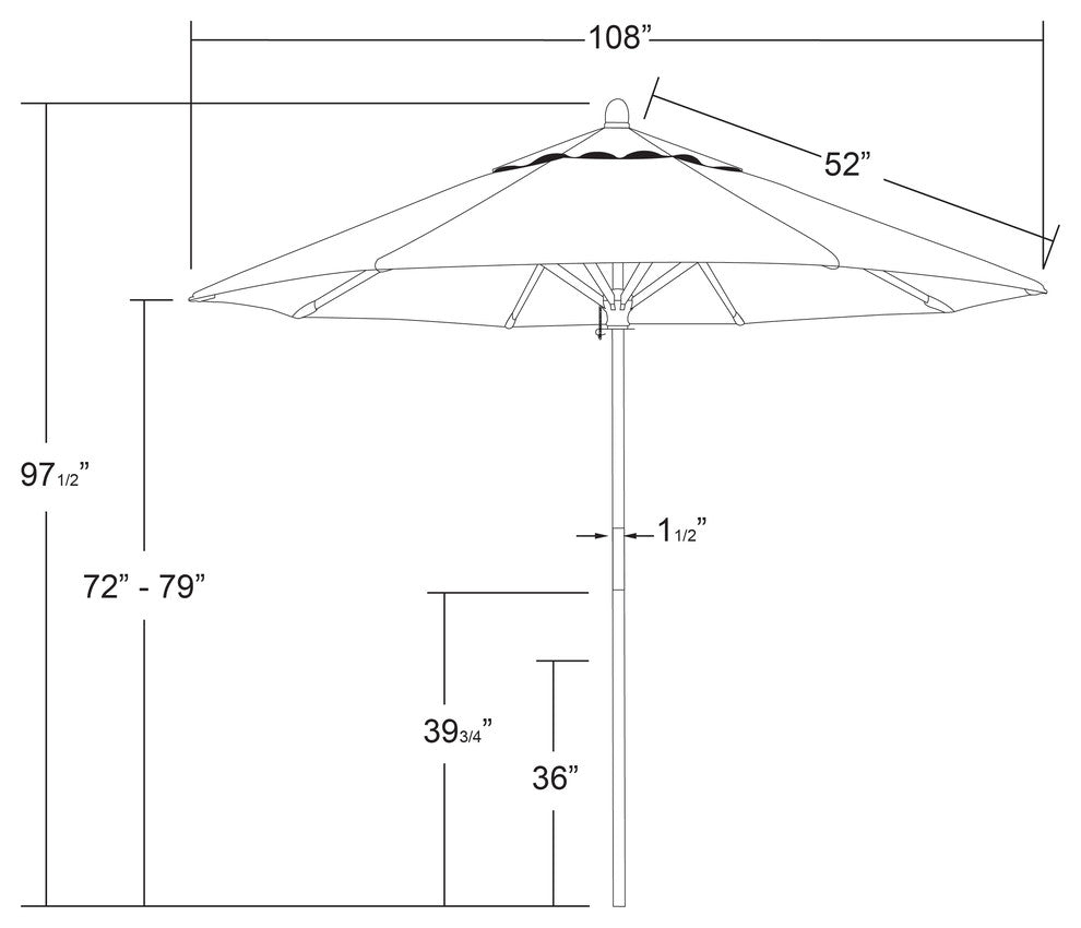 9' Square Push Lift Wood Umbrella, Sunbrella, True Blue
