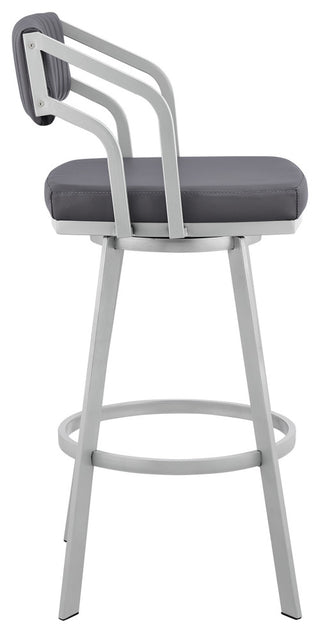 Capri 30" Swivel Slate Grey Faux Leather and Silver Metal Bar Stool
