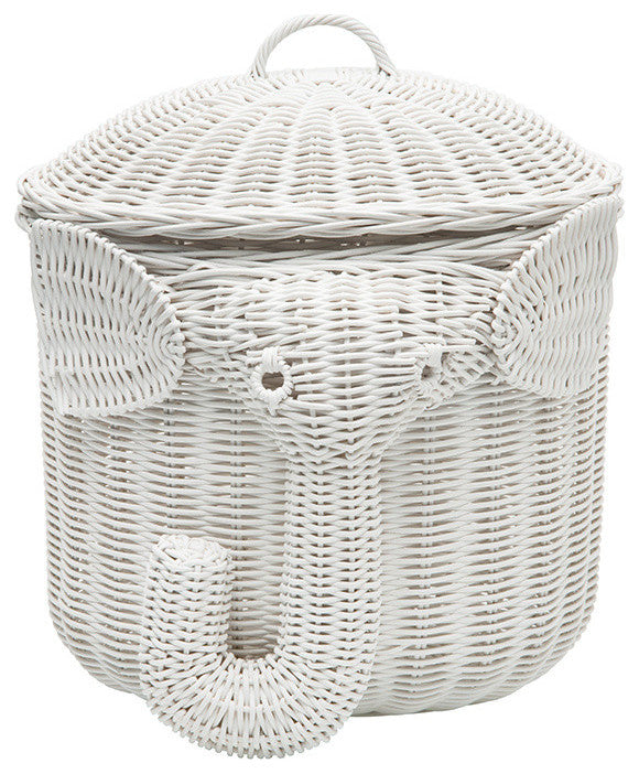 Rattan Elephant Storage Basket, White
