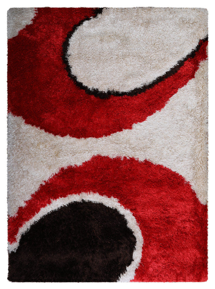 HAND TUFTED SHAG POLYESTER ECO-FRIENDLY AREA RUGS, Red Ivory Color, Contemporary