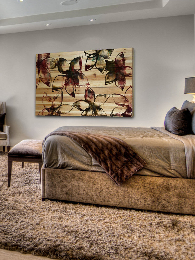 "Floral Outlines" Print on Natural Pine Wood, 45"x30"