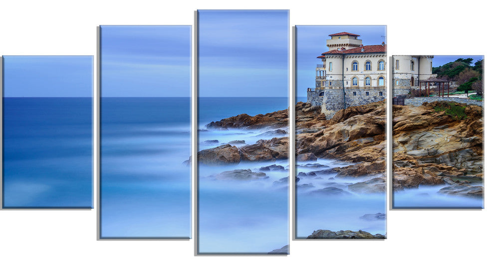Beautiful Italian Seashore View, Seascape Canvas Art Print, 60"x32", 5 Panels
