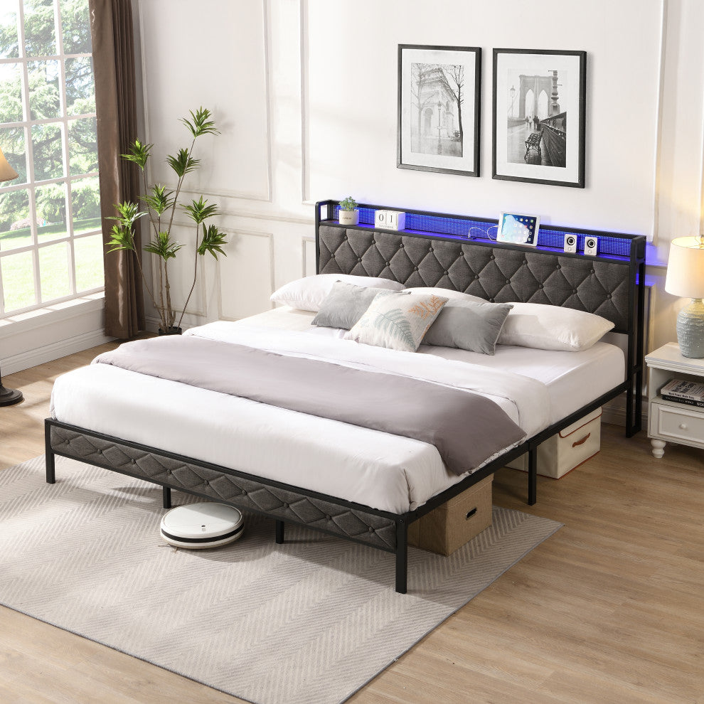 Gewnee King Bed Frame with Storage Headboard
