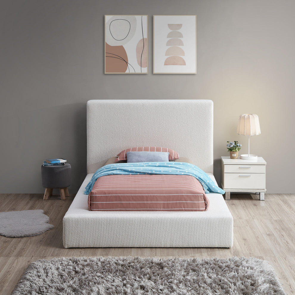 Terra Boucle Fabric Upholstered Bed, Cream, Twin