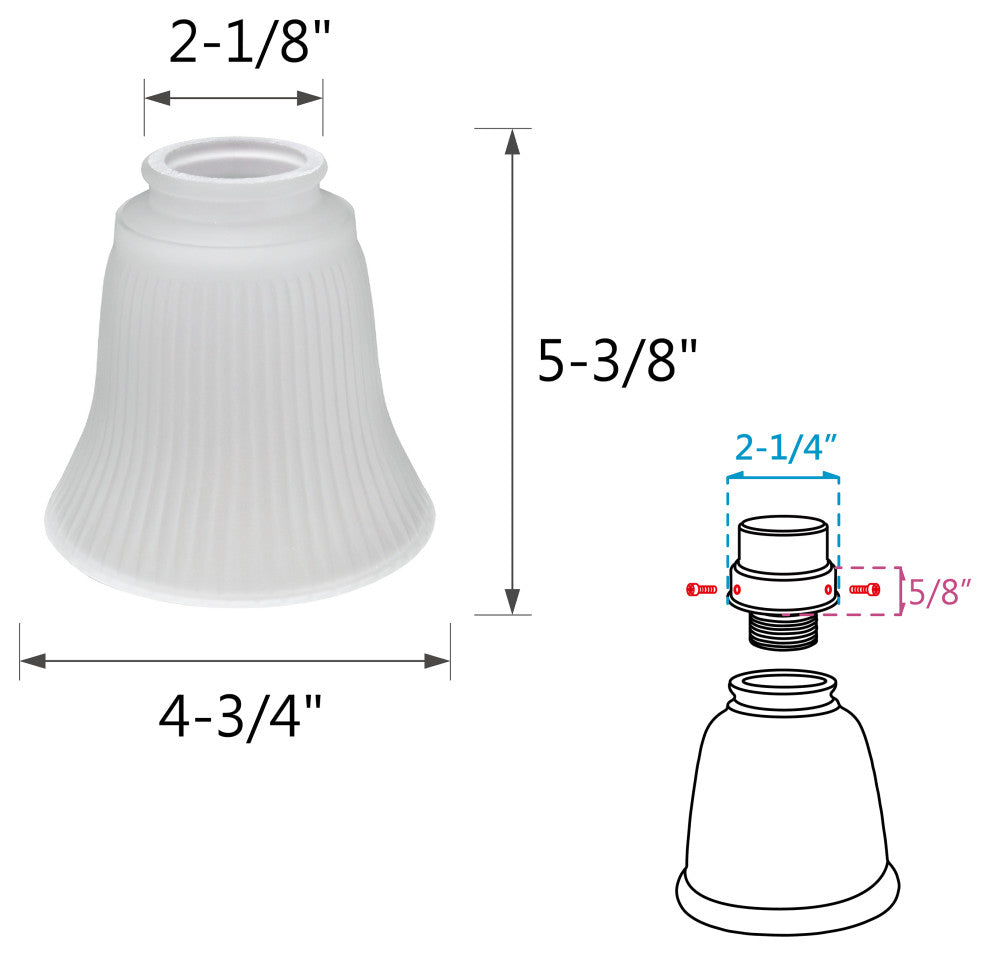Aspen Creative 23036-4 Replacement Frosted Ribbed Glass Shade 4 Pack