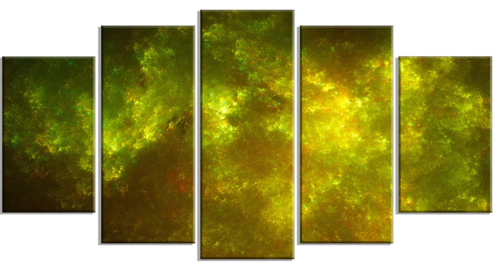 Clear Golden Starry Fractal Sky, Abstract Canvas Art Print, 60"x32", 5 Panels