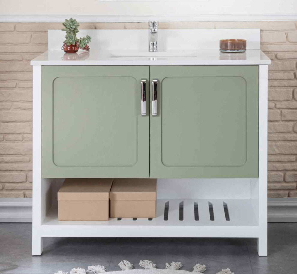 Florin Collection 42" Bathroom Vanity With Sink, Mirror, Countertop, Green