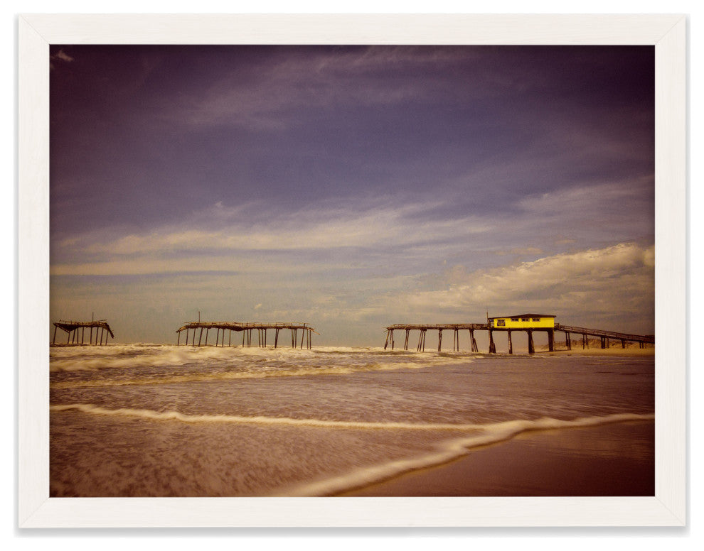Aged View of Frisco Pier Coastal Framed Photo Paper Print, White, 12" X 16"