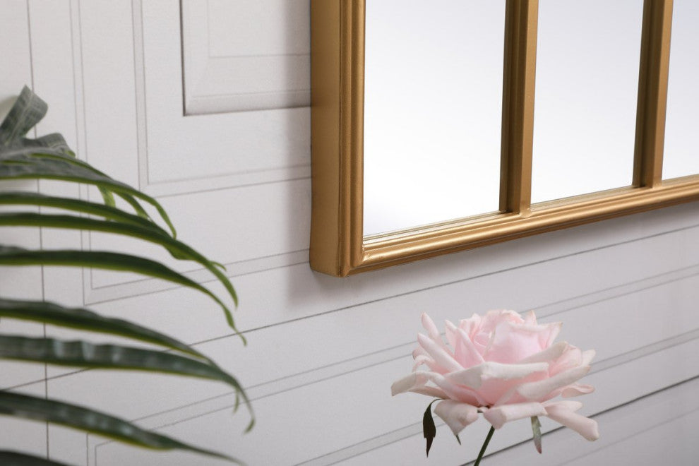 Macey Metal Windowpane Mirror, 28"x41", Brass