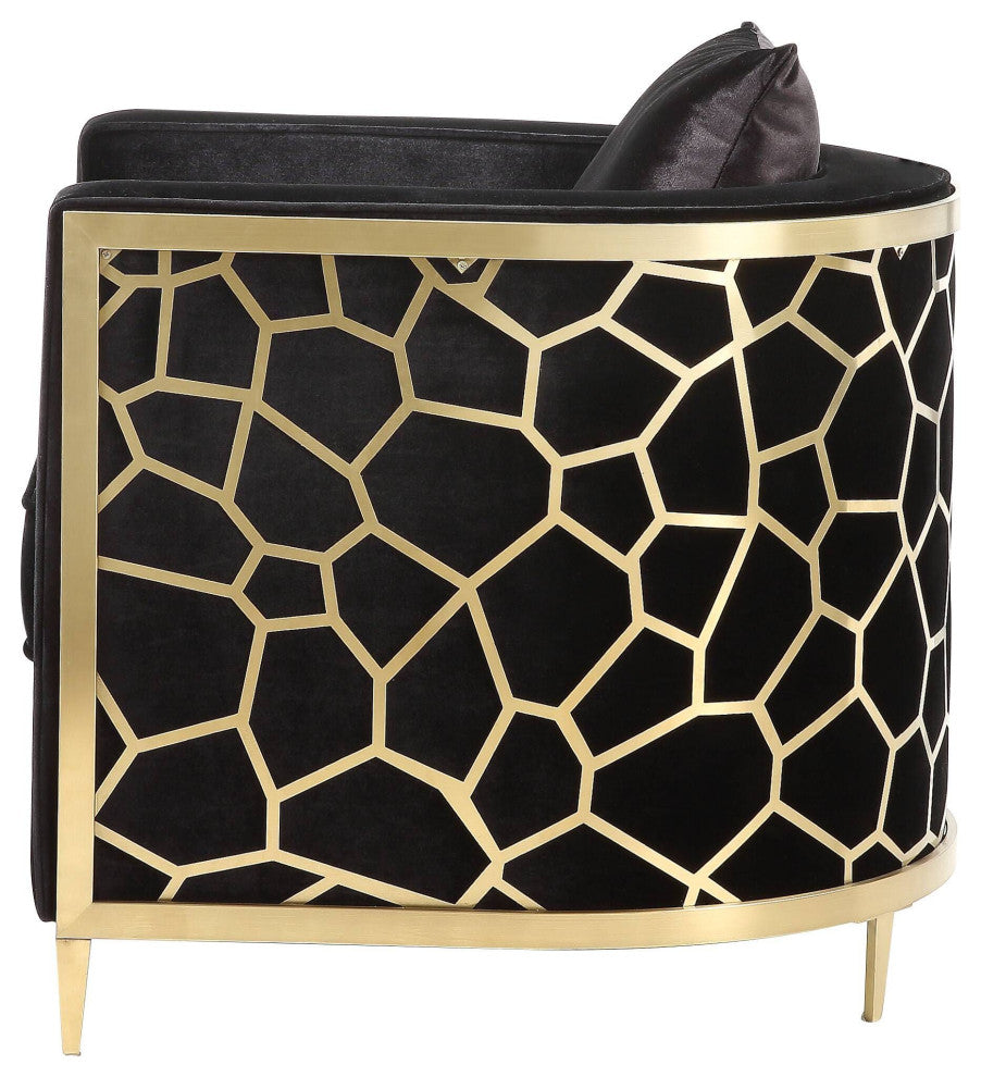 Fergal Chair With Pillow, Black Velvet and Gold Finish