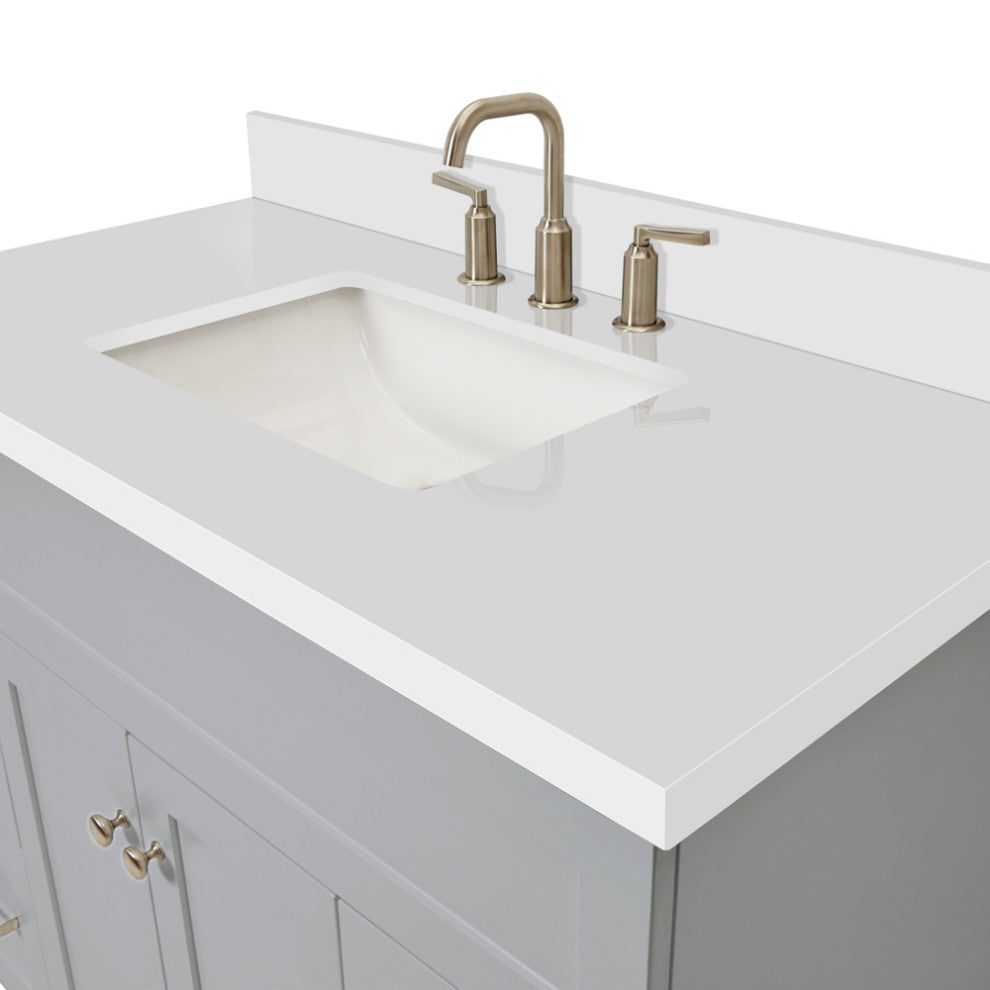 Hamlet 43" Bath Vanity Rectangle Sink in Grey With Quartz Vanity Top