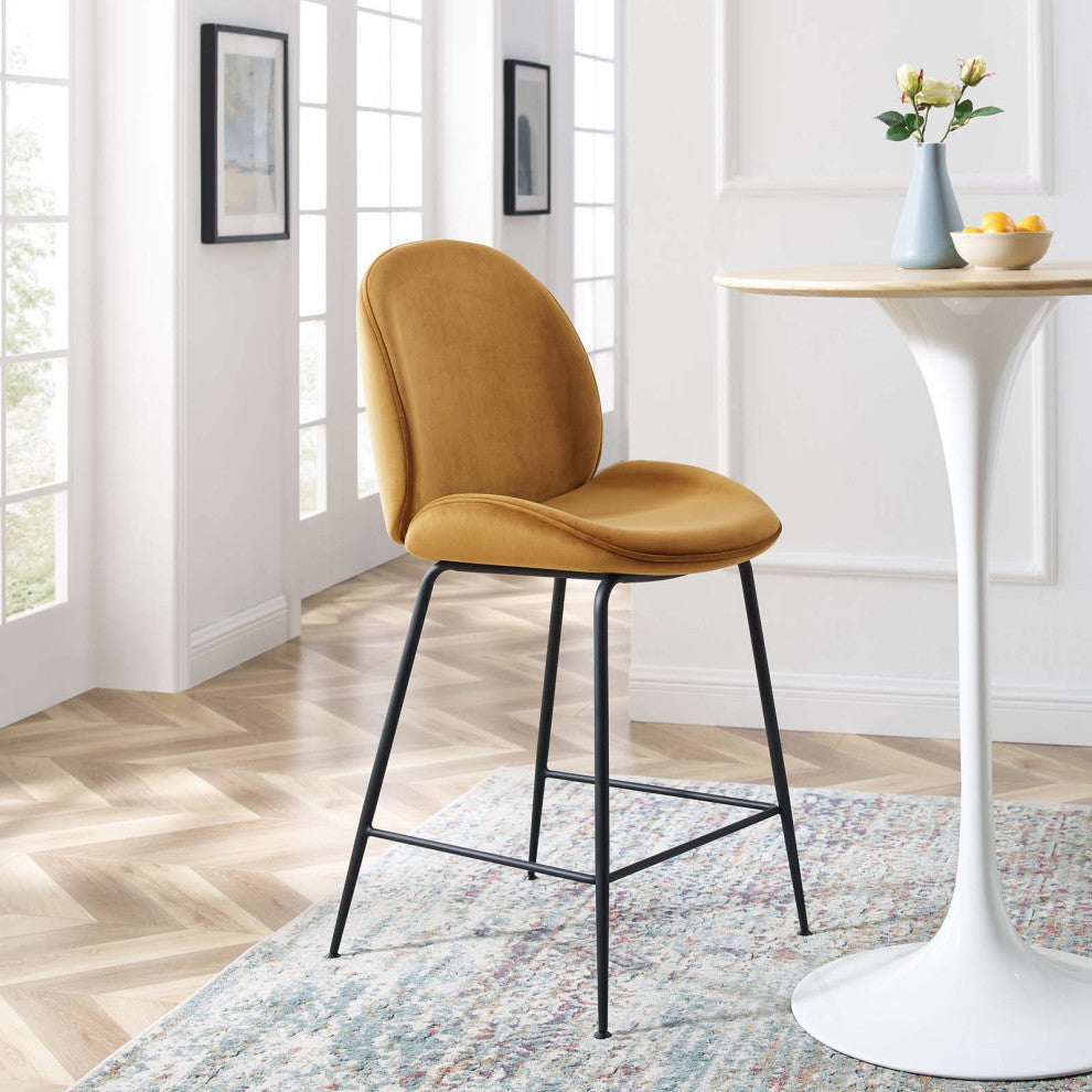 Counter Stool Chair, Velvet, Metal, Brown, Modern, Bar Cafe Bistro Restaurant