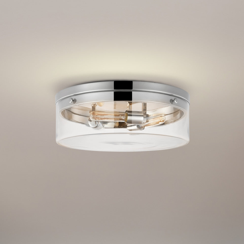 Intersection Large Flush Mount Fixture, Polished Nickel With Clear Glass