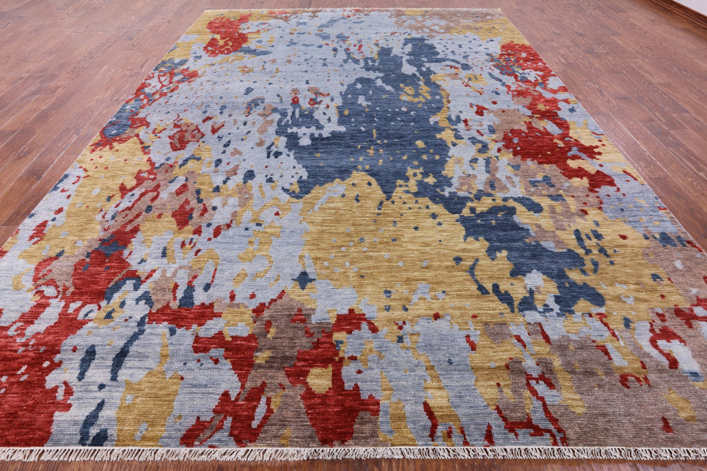 10' 0" X 14' 0" Abstract Hand Knotted Wool Rug Q8985