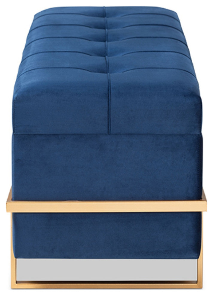 Baxton Studio Navy Blue Velvet Upholstered and Gold  Finished Storage Ottoman