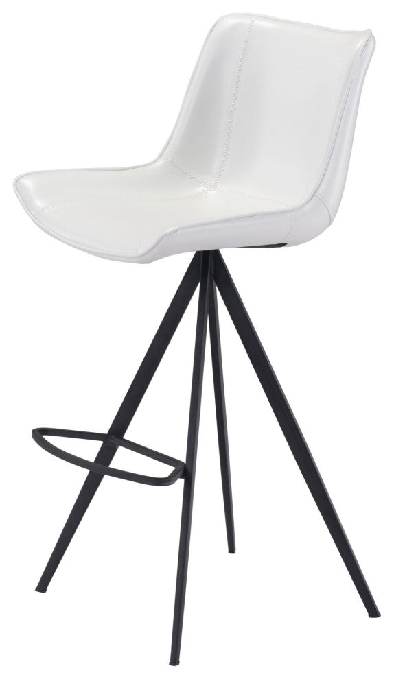 Bar Stool Chair Barstool, Set of 2, Faux Vinyl Leather, Steel, White, Black